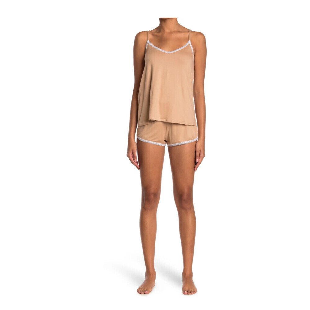 Cozy Rozy V-Neck Camisole & Shorts 2-Piece Pyjama Set Taupe Size XL